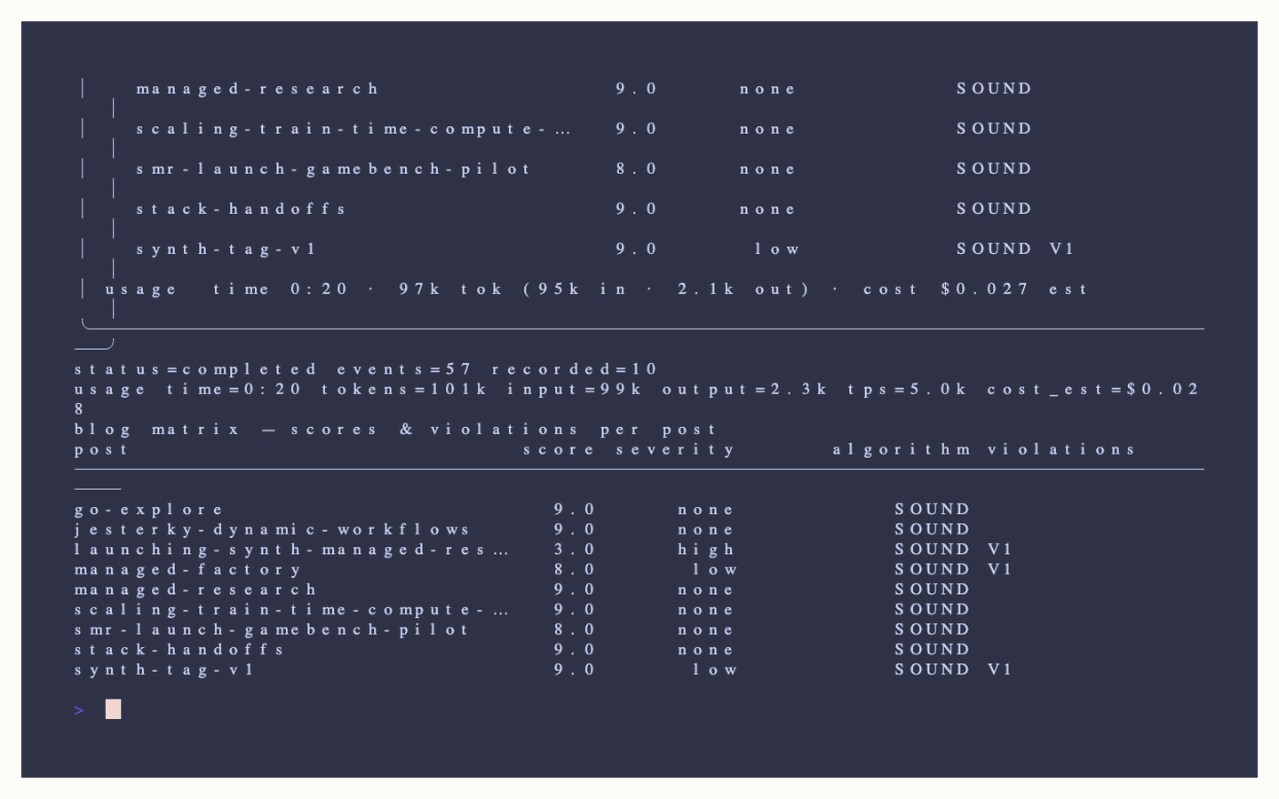 Terminal output from a completed Jesterky quality-scan workflow